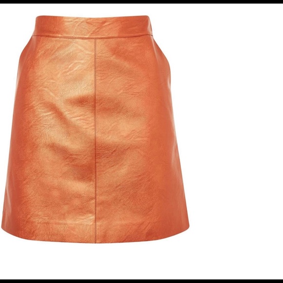 Topshop Orange Faux Leather Mini Skirt Size US2 - Picture 3 of 7